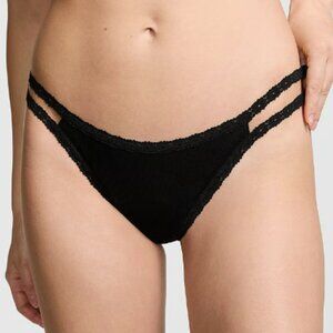 Victoria's Secret Pink Black Cotton Thong XXL Women Plus size New double strap